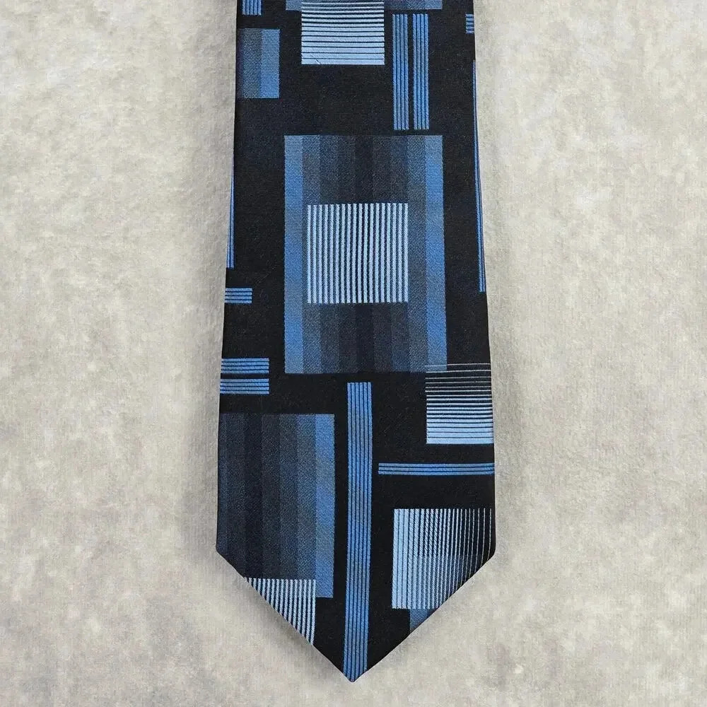 Arrow Blue Black Gray Plaid Stripe Geometric 100% Silk Men's Neck Tie‎